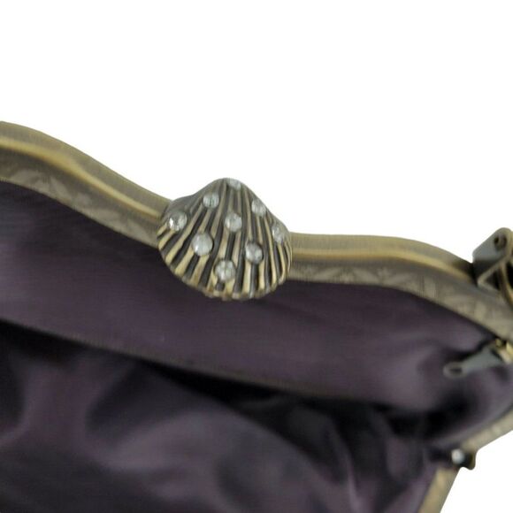 Vtg Baguette Formal Beaded Fringe Framed Kiss Closure Top Handle Bronze - Picture 8 of 11